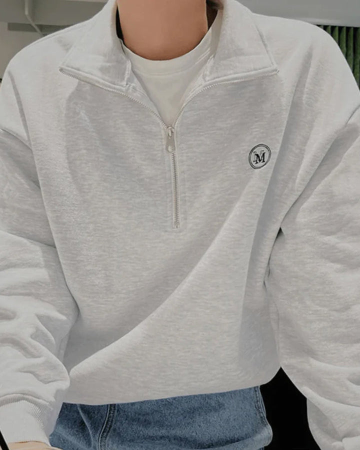 Sweat-shirt homme en coton zippé à col montant, style automnal et décontracté