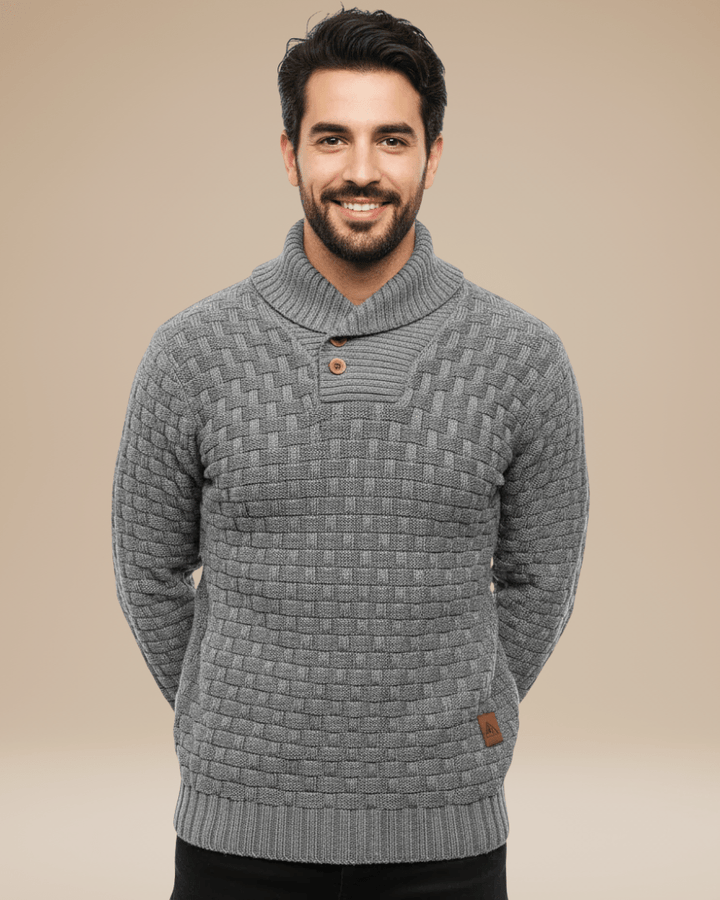 Pull homme en laine à col châle, maille panier, style automnal