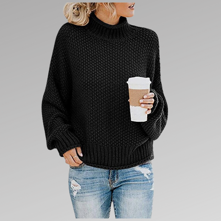 Women’s oversized ribbed-knit turtleneck sweater for summer, with a loose and comfortable fit