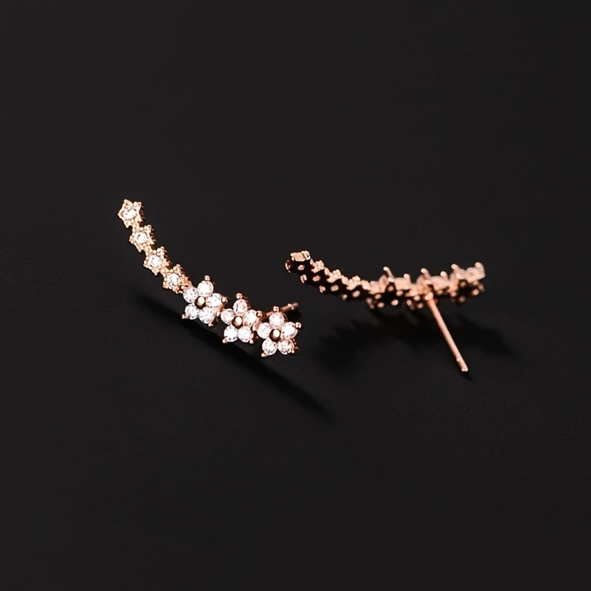 Boucles d’oreilles pour femme plaquées or rose, motifs de fleurs automnales