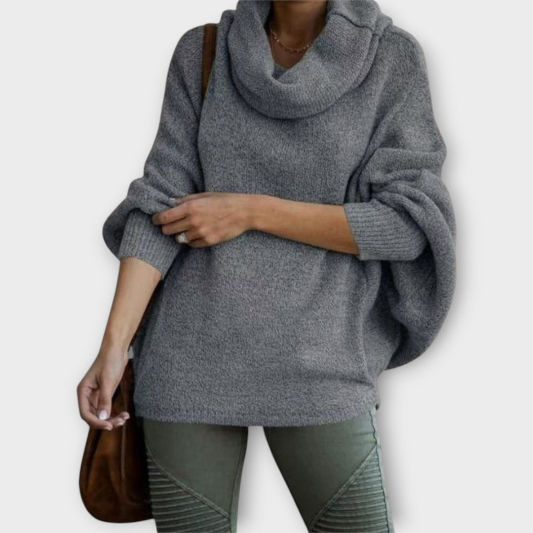 Jersey oversize de lana para mujer con cuello chimenea, para otoño
