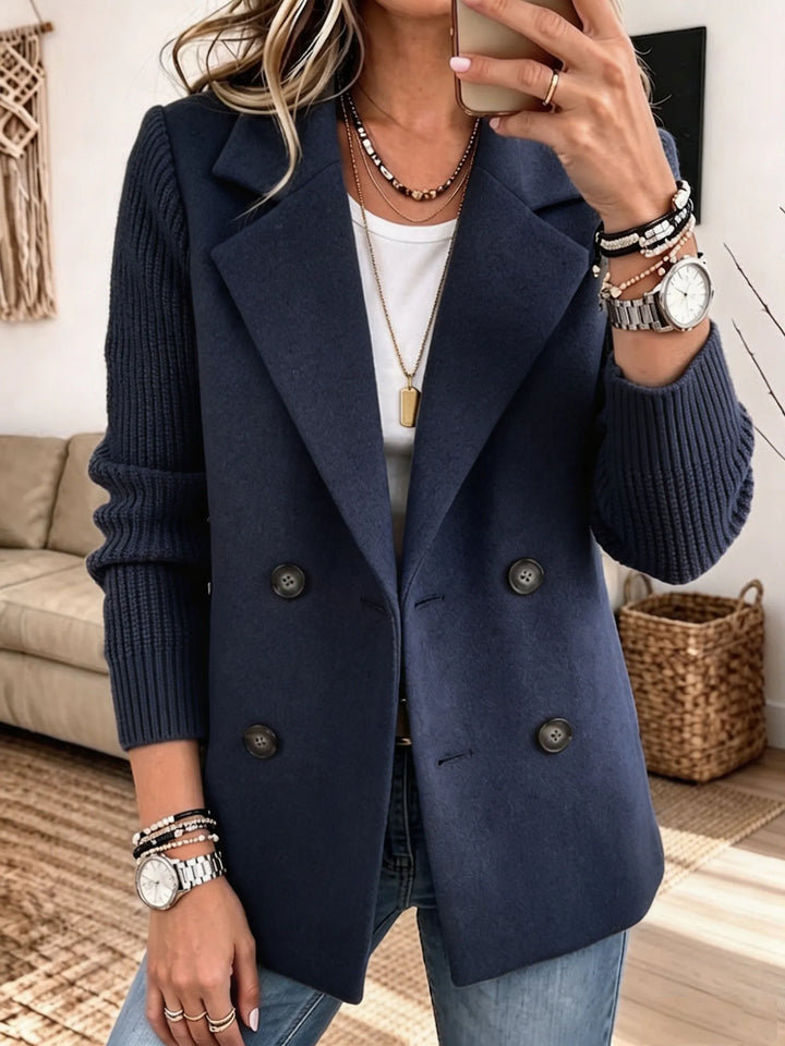 Veste blazer femme croisée en coton mélangé à manches en maille côtelée pour l’automne