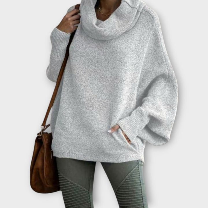 Jersey oversize de lana para mujer con cuello chimenea, para otoño
