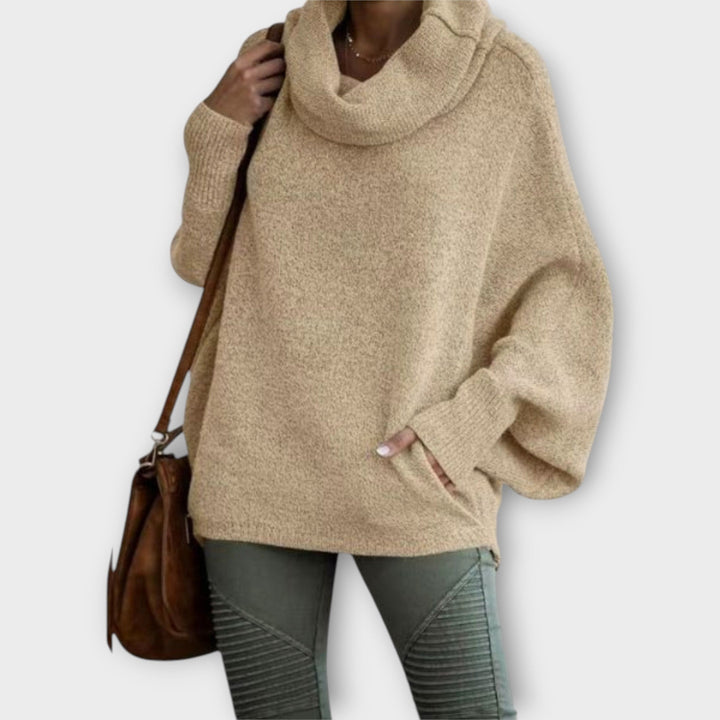 Jersey oversize de lana para mujer con cuello chimenea, para otoño