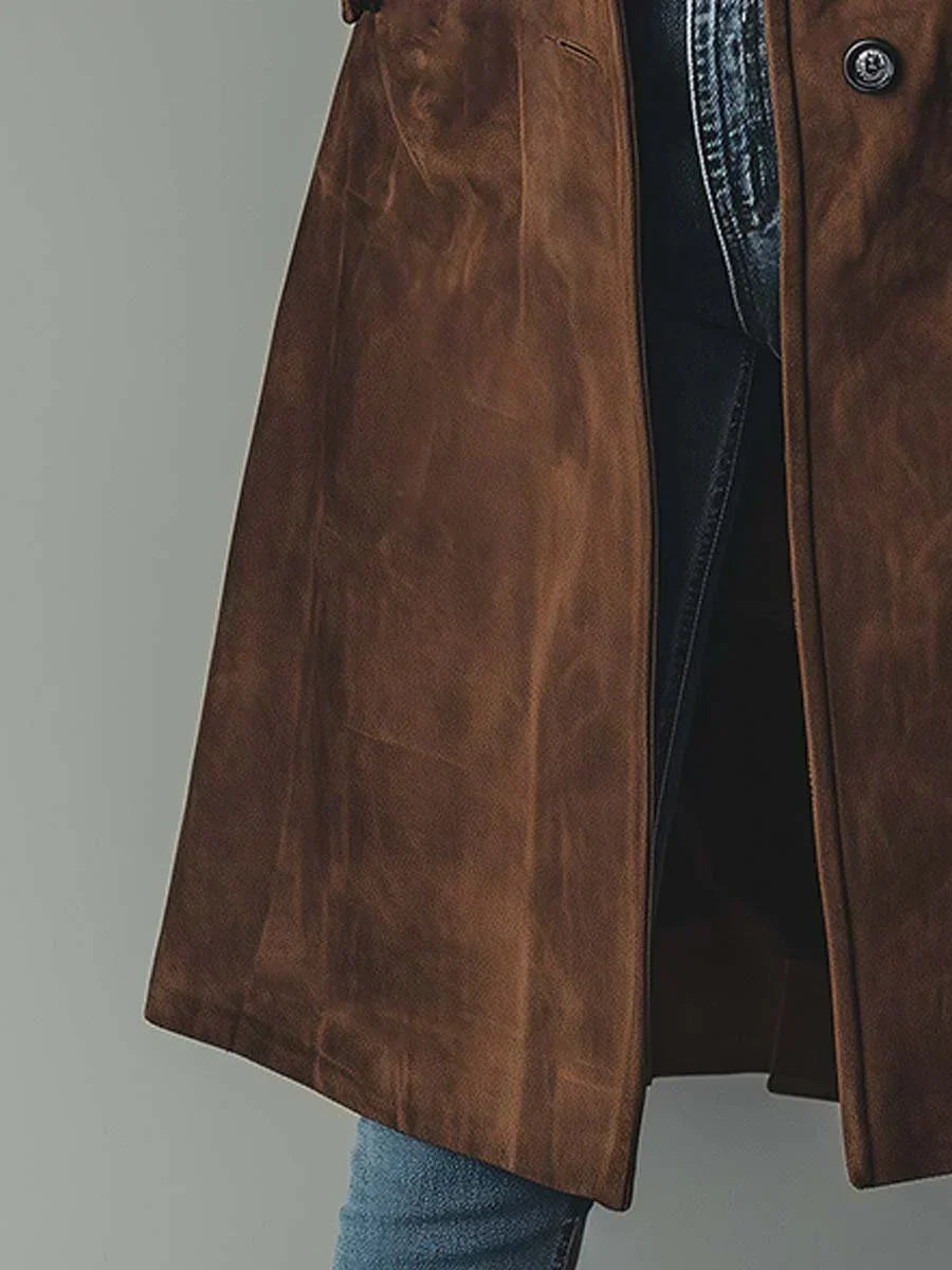 Trench-coat femme en daim, manteau d’automne de mi-saison