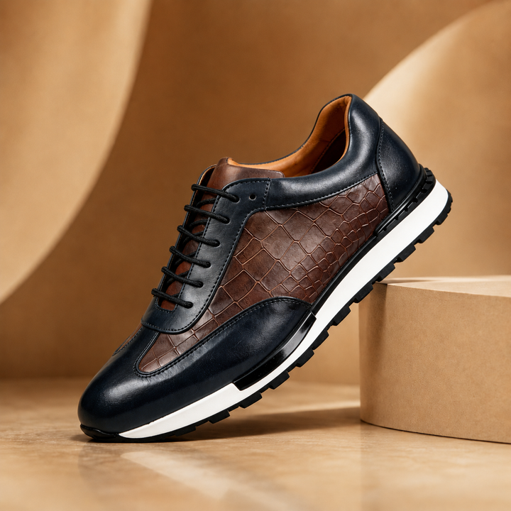 Baskets homme en cuir véritable effet croco à lacets, sneakers basses élégantes pour l’automne