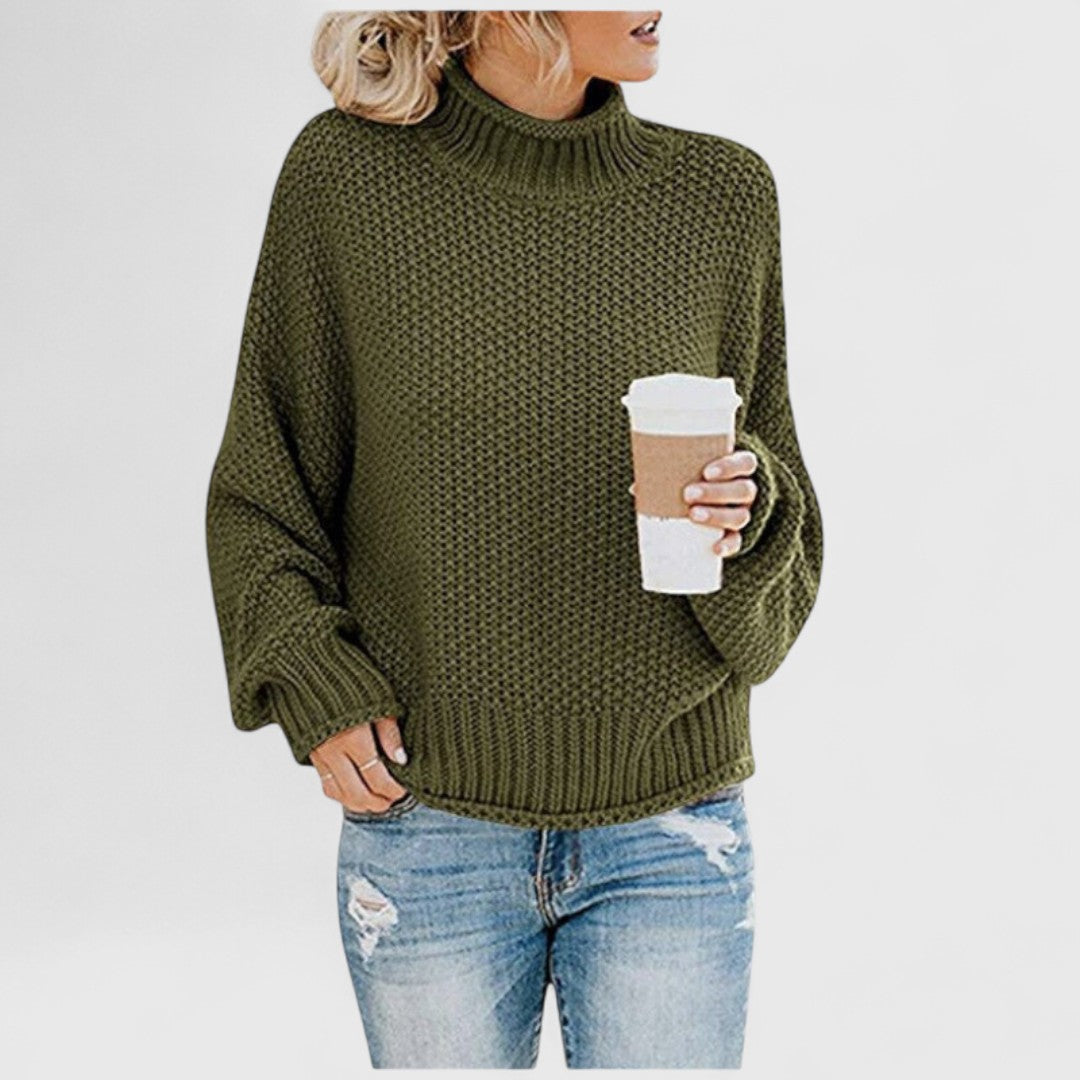Pulover de damă din tricot de lână, cu guler înalt, pentru toamnă