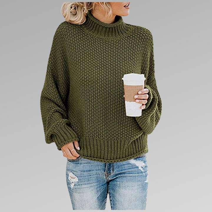 Women’s oversized ribbed-knit turtleneck sweater for summer, with a loose and comfortable fit