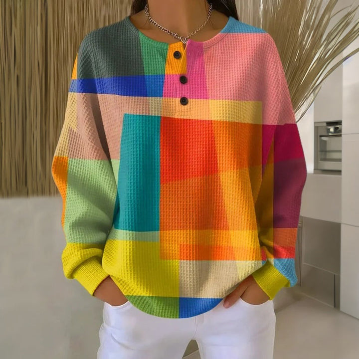 Pull femme imprimé à boutons, coupe classique pour l'automne