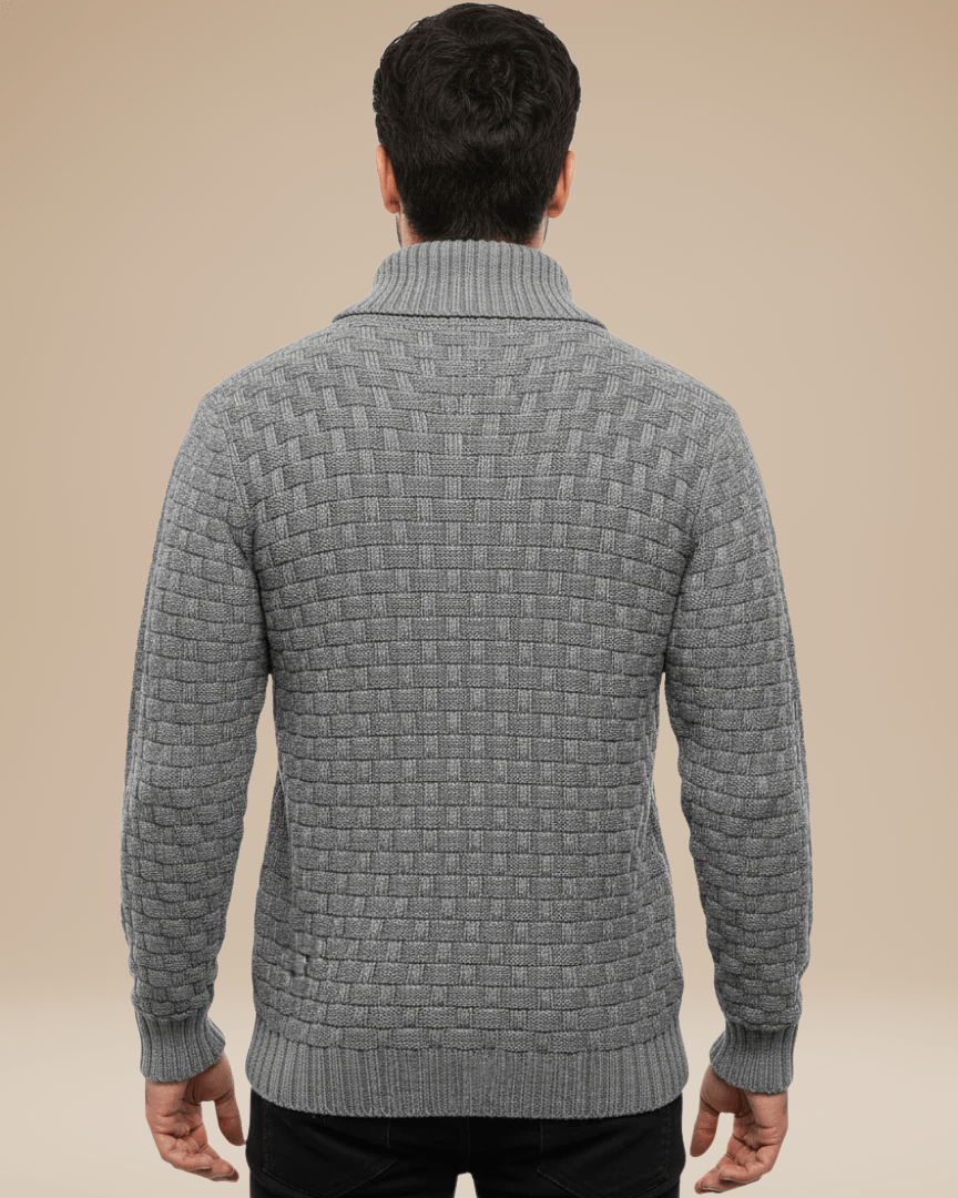 Pull homme en laine à col châle, maille panier, style automnal