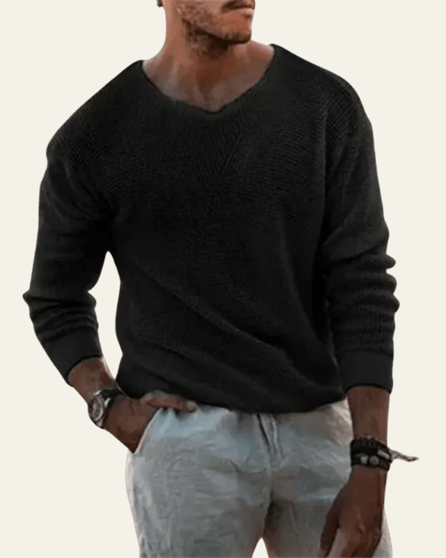 Pull en maille pour homme pour l’automne, pull doux à col en V pour les journées fraîches