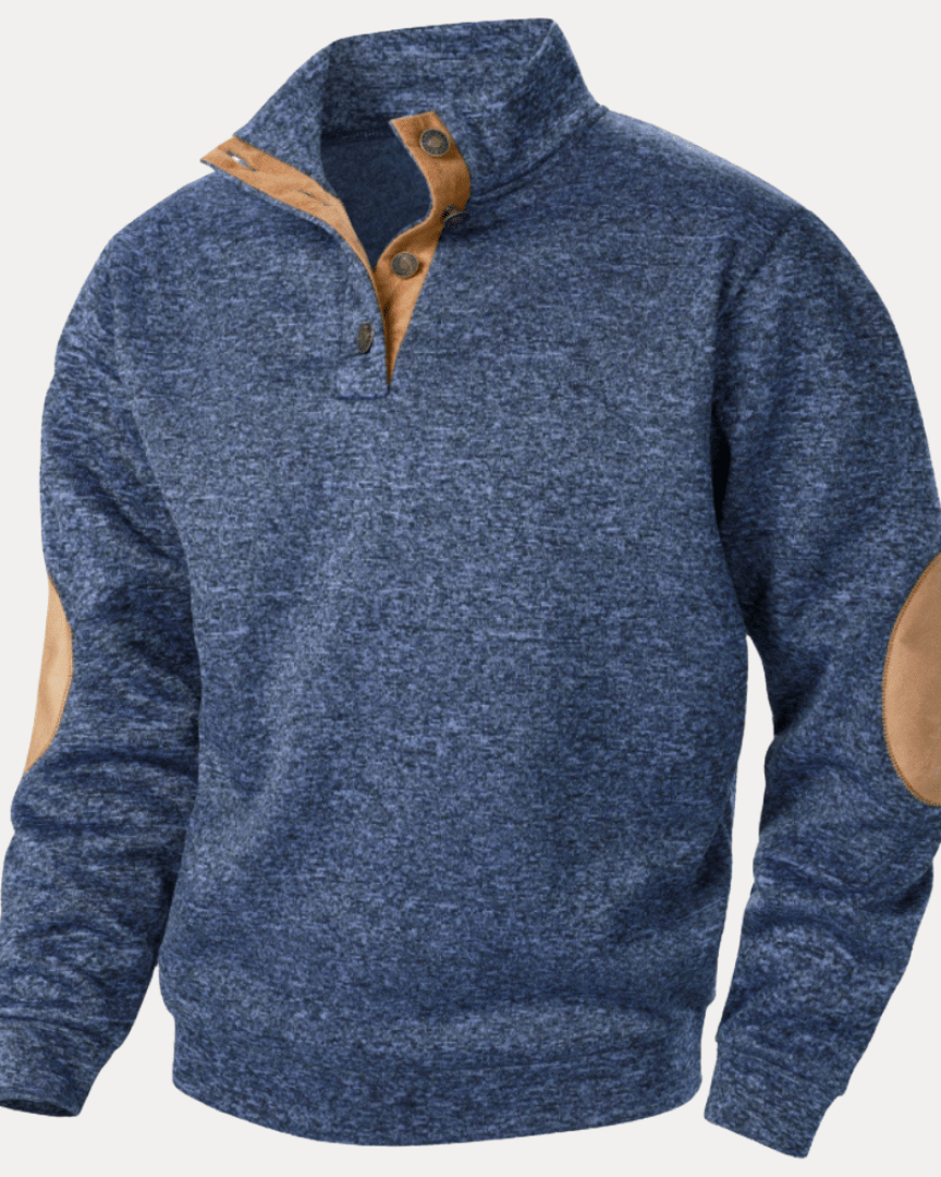Pull homme en laine à col montant chiné avec écussons, collection automne