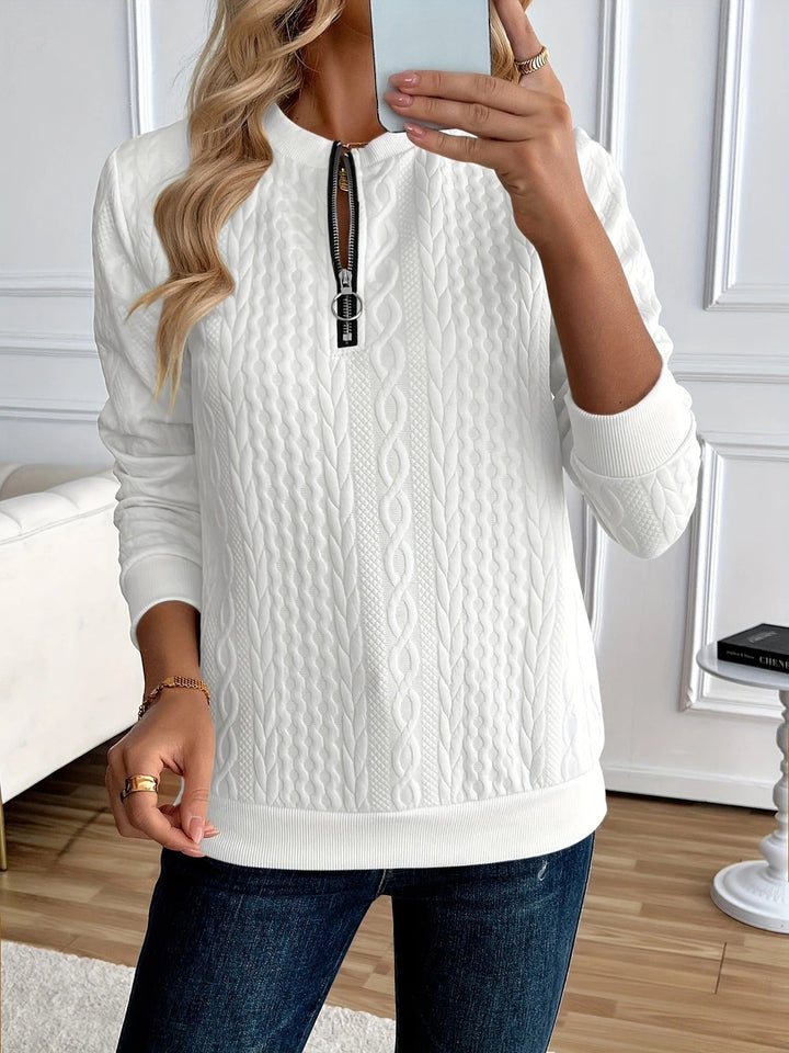 Sweat-shirt zippé pour femme, texturé, pour l’automne et les tenues de tous les jours