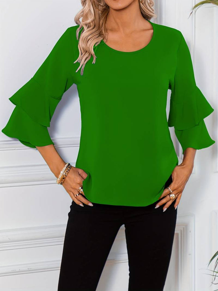 Emily - Chic Shirt with Round Neck and Elegant Wide Flared Sleeves