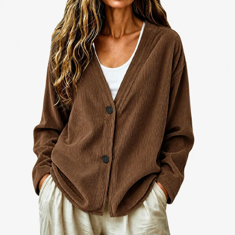 Cardigan femme en maille à col V, boutonné, pour l’automne