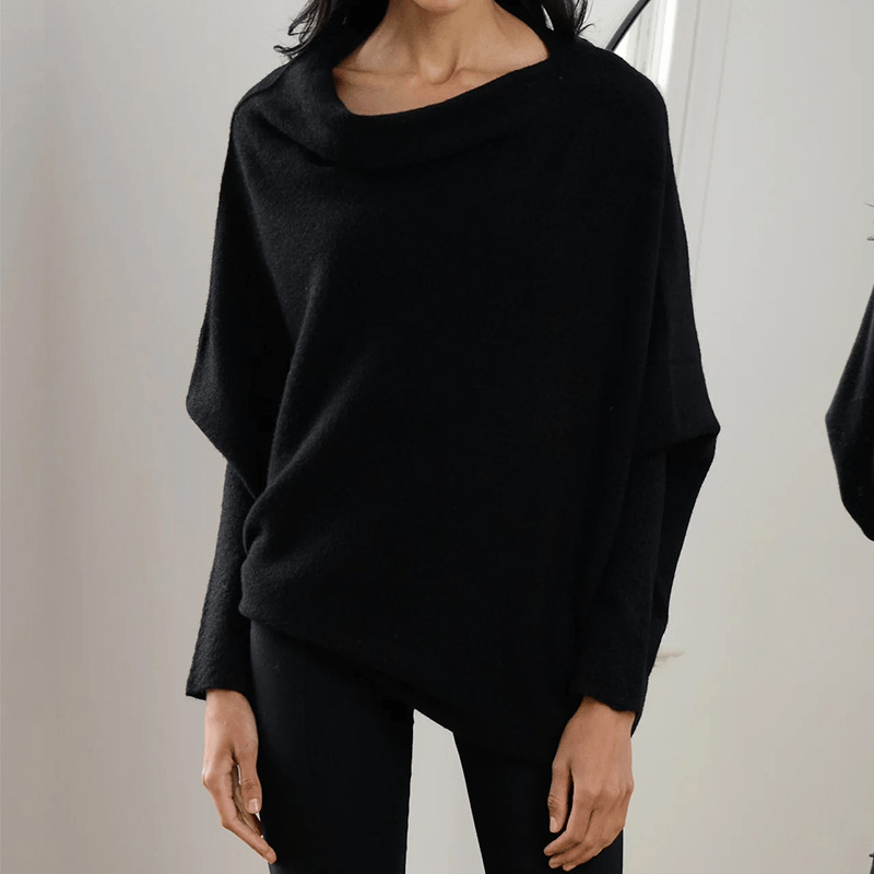Női kasmírkeverék pulóver, kötött anyagból, aszimmetrikus nyakkivágással őszre