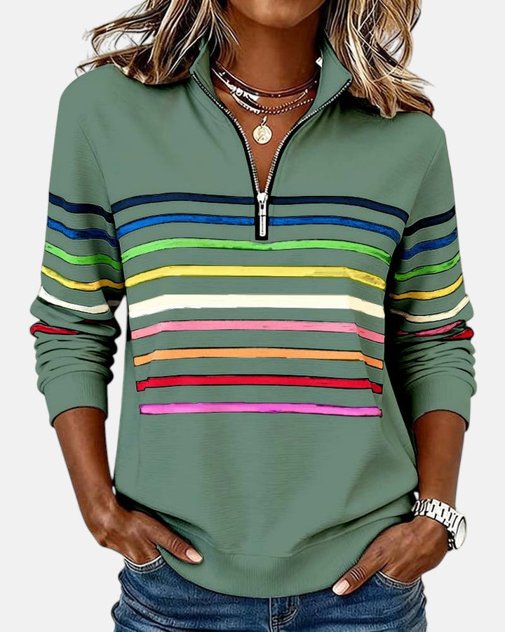 Pull en maille à rayures pour femmes avec fermeture éclair pour l'automne