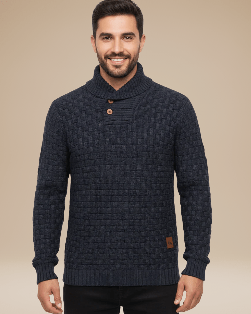 Pull homme en laine à col châle, maille panier, style automnal