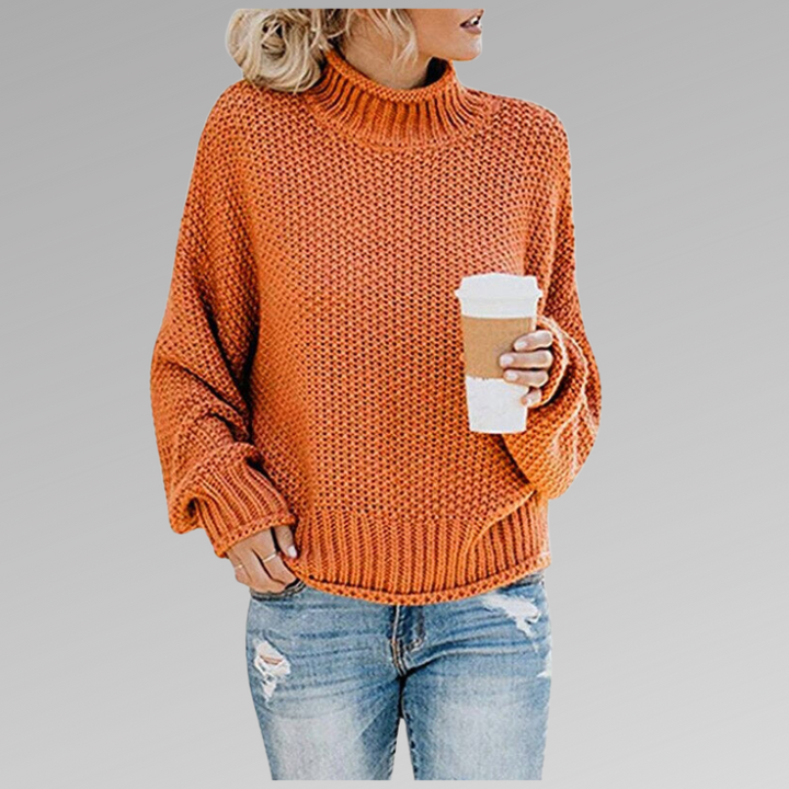 Women’s oversized ribbed-knit turtleneck sweater for summer, with a loose and comfortable fit