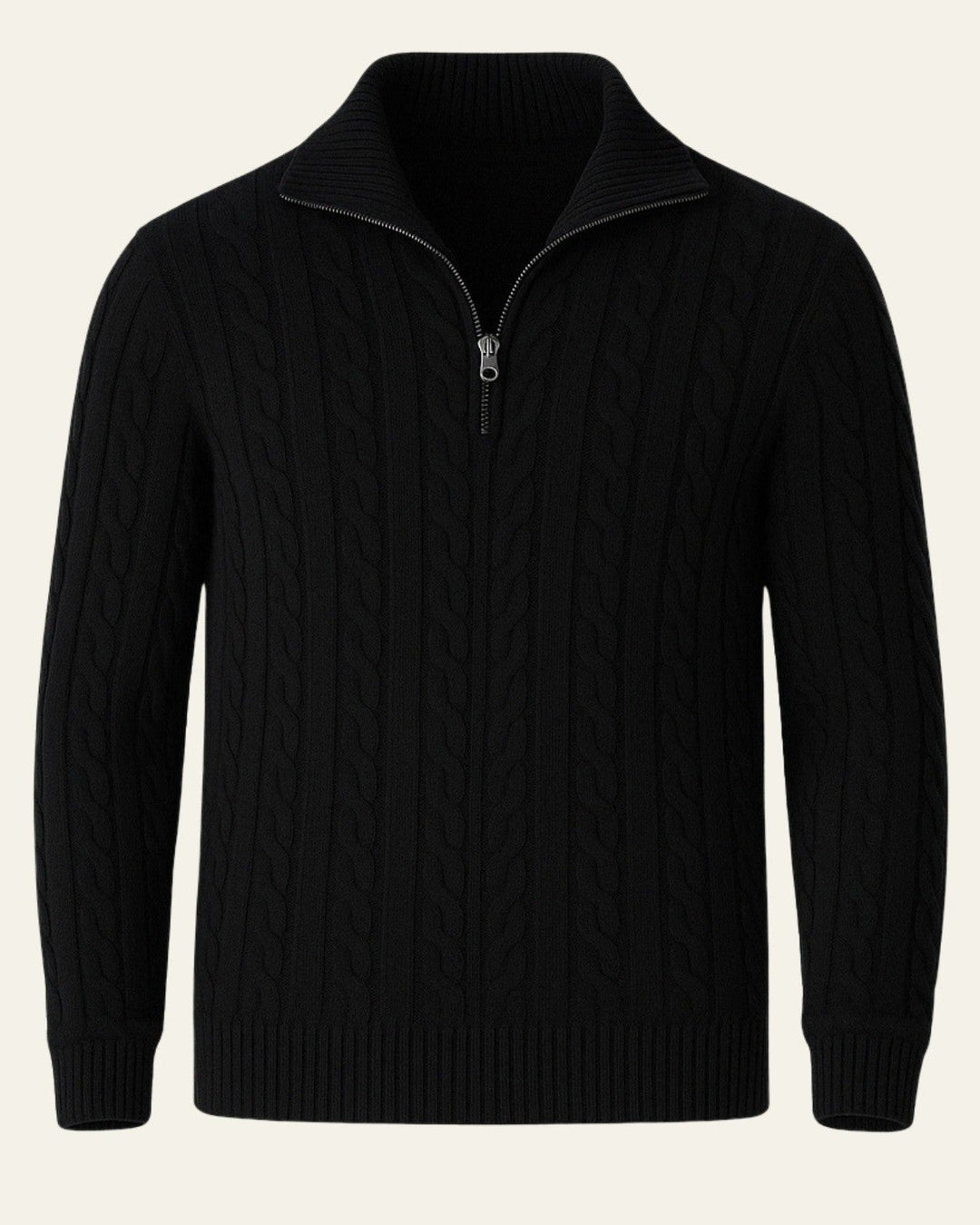 Pull en laine pour homme à col zippé, maille torsadée, tricot d’automne