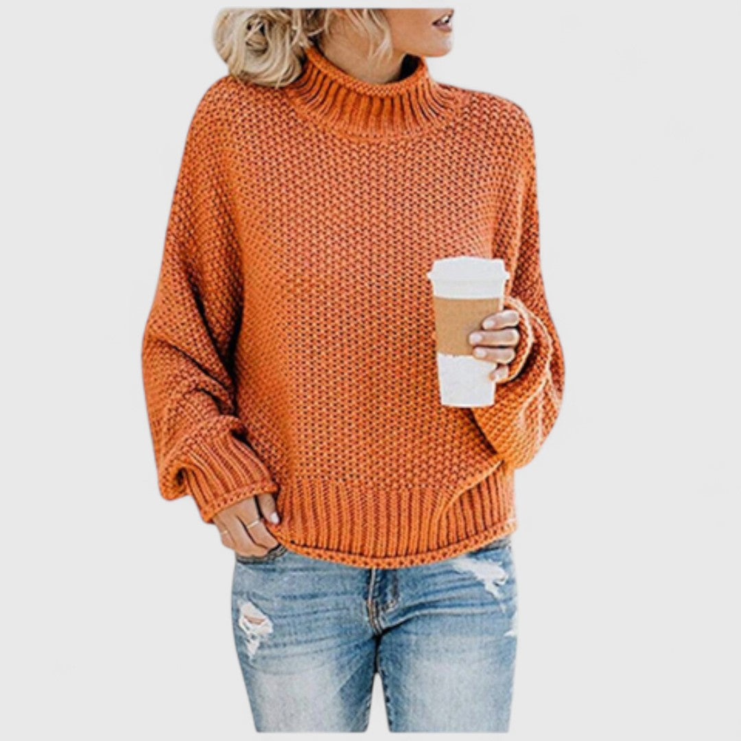 Pulover de damă din tricot de lână, cu guler înalt, pentru toamnă
