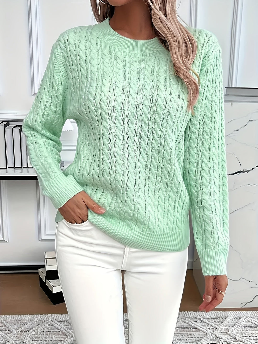 Pull en maille torsadée femme chaud en acrylique pour rester au chaud en hiver