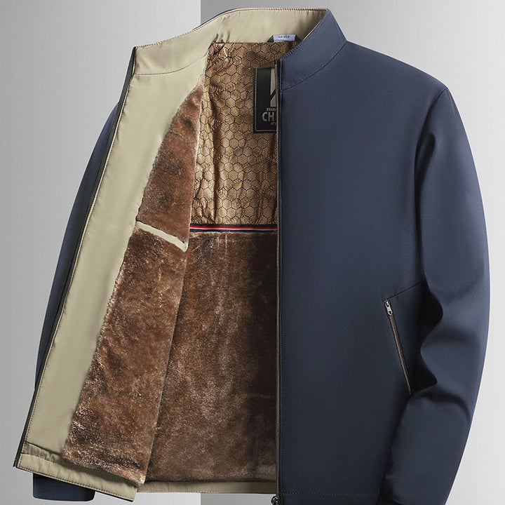 Veste homme chaude doublée à col montant et fermeture zippée, blouson d’hiver pour l’automne
