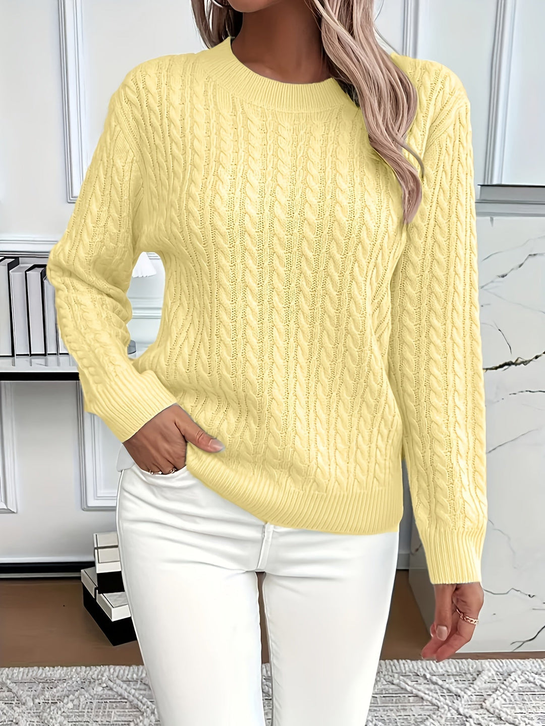 Pull en maille torsadée femme chaud en acrylique pour rester au chaud en hiver
