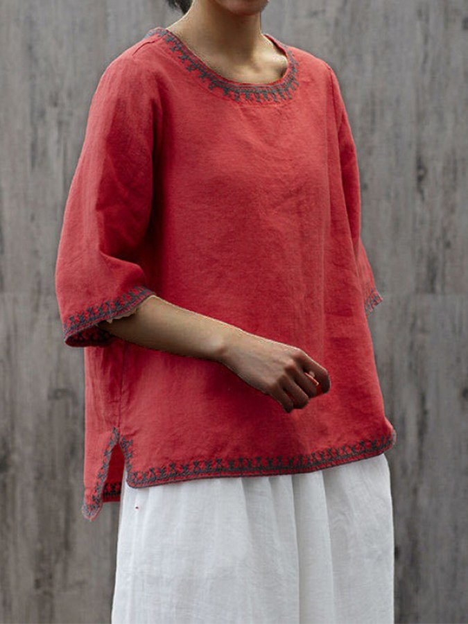 Elizabeth - Feminine Linen Top in a Trendy Ethnic Style