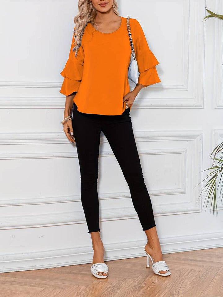 Emily - Chic Shirt with Round Neck and Elegant Wide Flared Sleeves