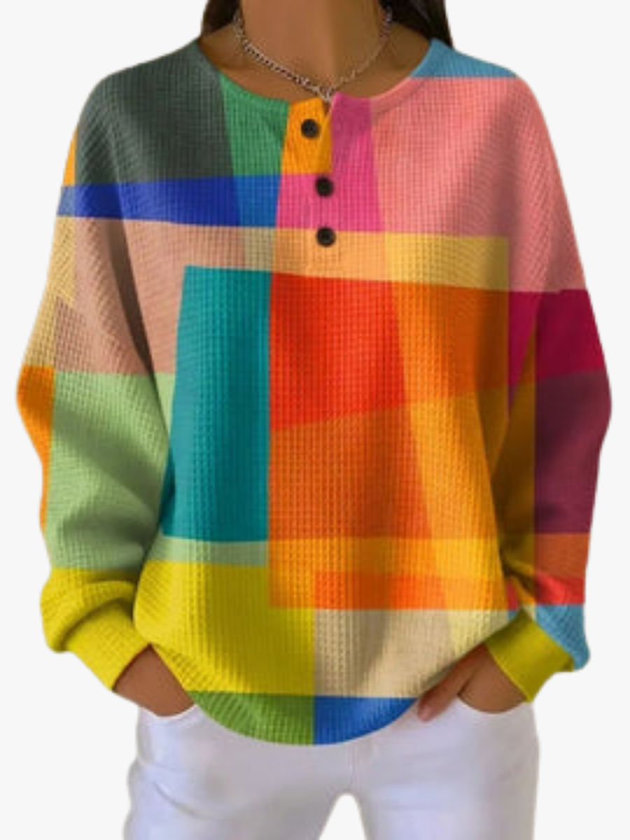 Pull femme imprimé à boutons, coupe classique pour l'automne
