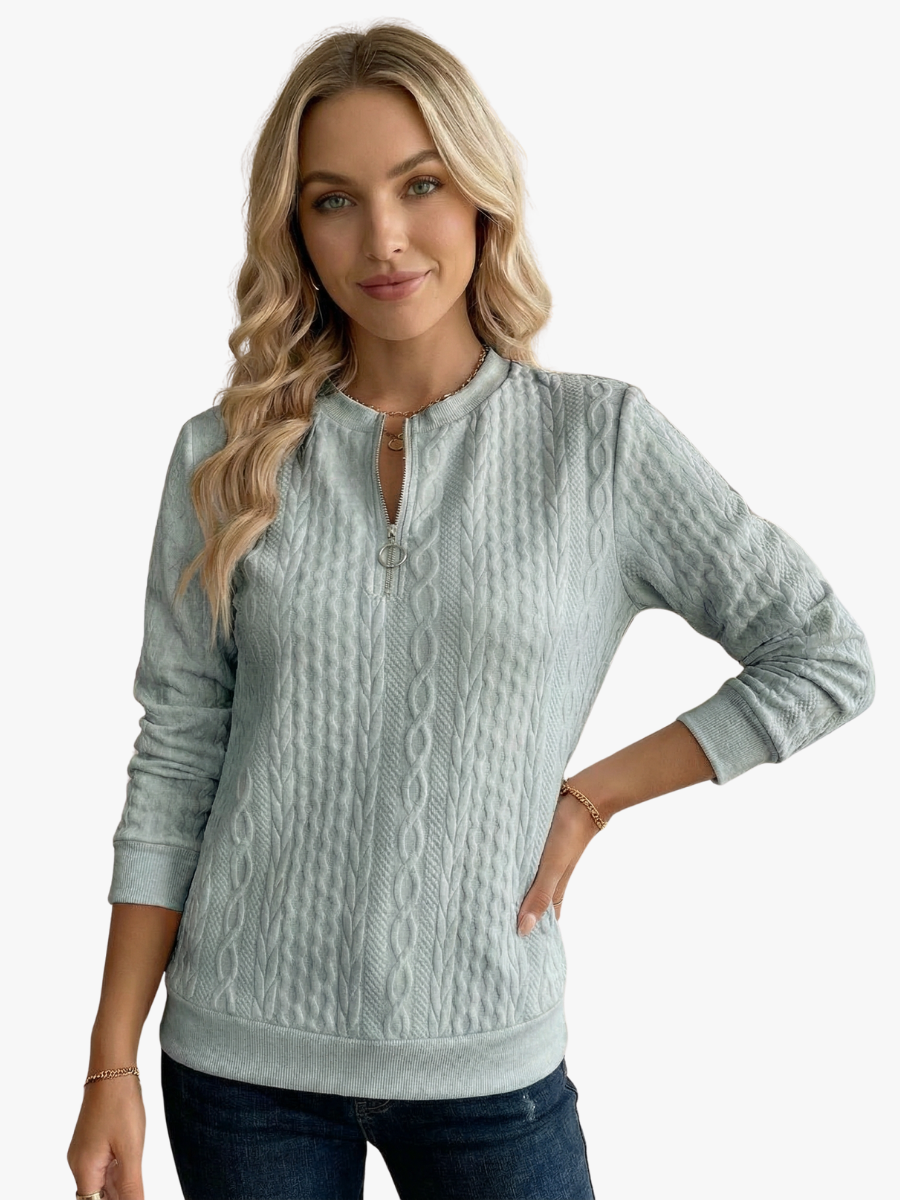 Sweat-shirt zippé pour femme, texturé, pour l’automne et les tenues de tous les jours