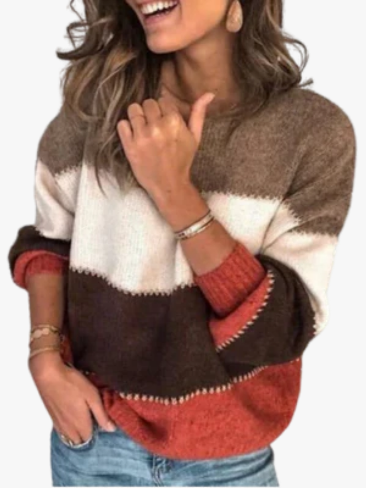 Pull femme patchwork à rayures en maille de laine pour l’automne