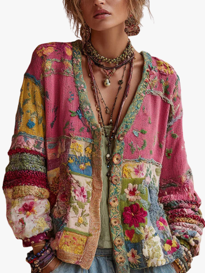 Gilet femme en tricot à fleurs pour l'automne et l'hiver