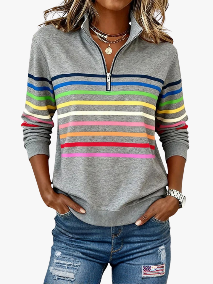 Pull en maille à rayures pour femmes avec fermeture éclair pour l'automne