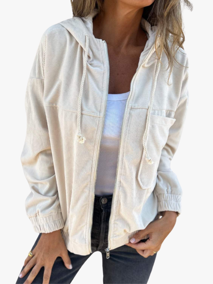 Veste pour femme en velours côtelé à capuche pour l'automne, décontractée et confortable