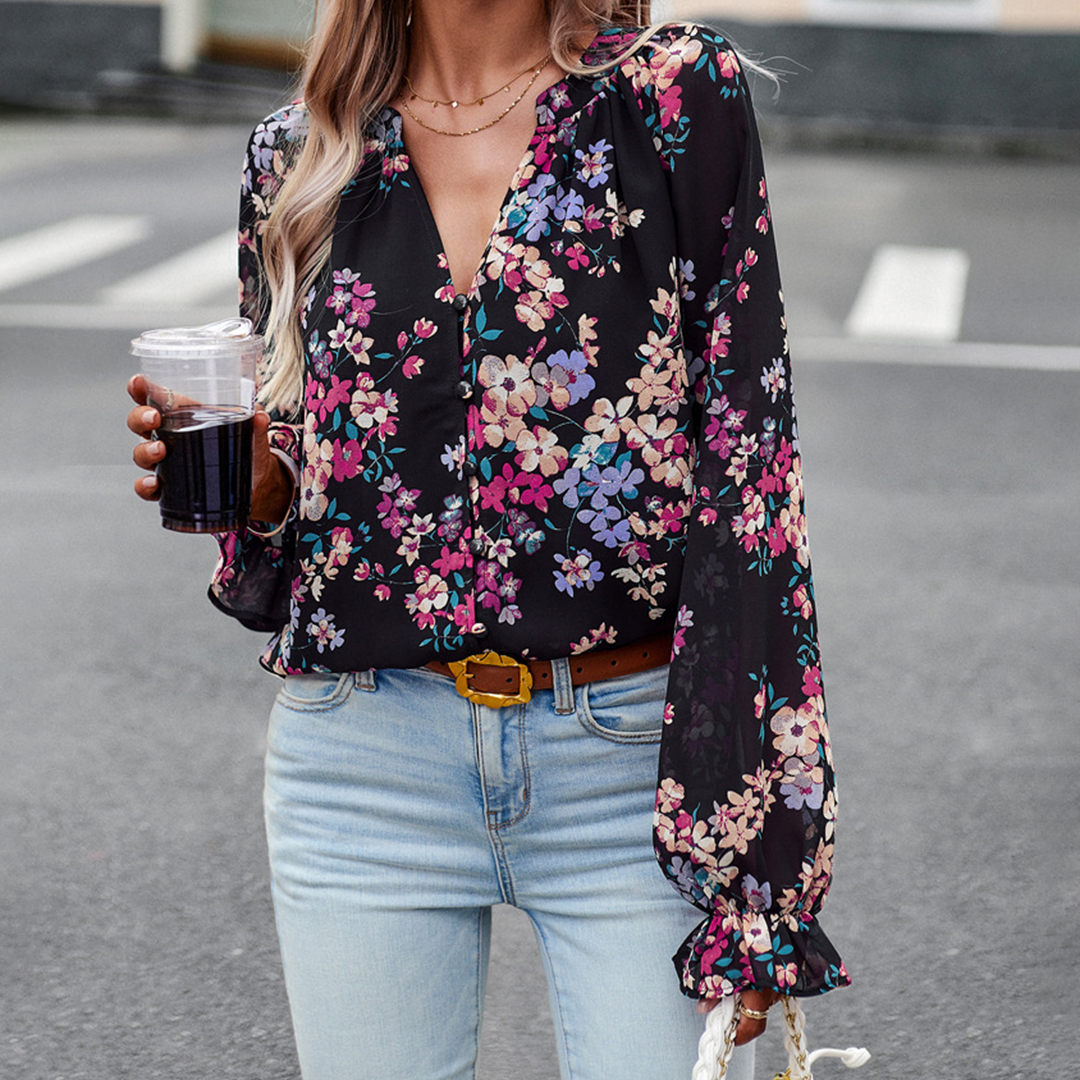 Mabel - Κομψό και άνετο καλοκαιρινό πουκάμισο με floral σχέδιο για γυναίκες