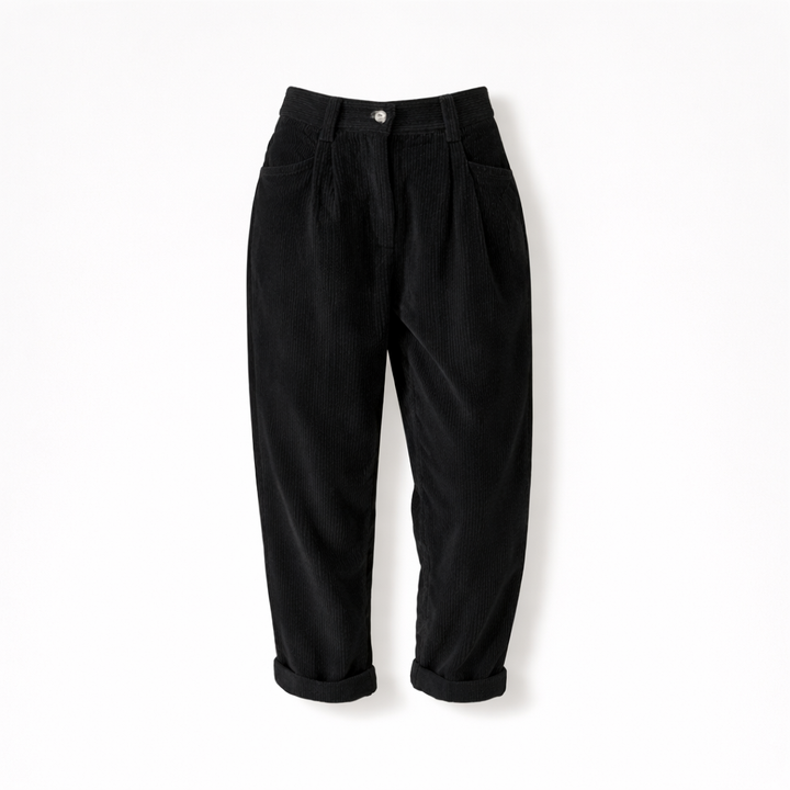 Pantalon en velours côtelé pour femme à taille haute avec coupe confortable pour l'hiver