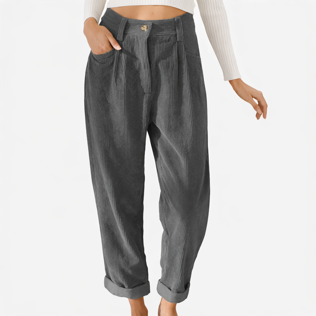 Pantalon en velours côtelé pour femme à taille haute avec coupe confortable pour l'hiver