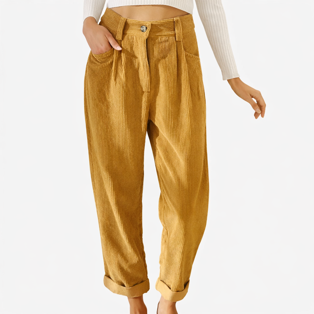 Pantalon en velours côtelé pour femme à taille haute avec coupe confortable pour l'hiver