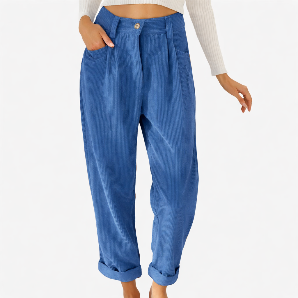 Pantalon en velours côtelé pour femme à taille haute avec coupe confortable pour l'hiver