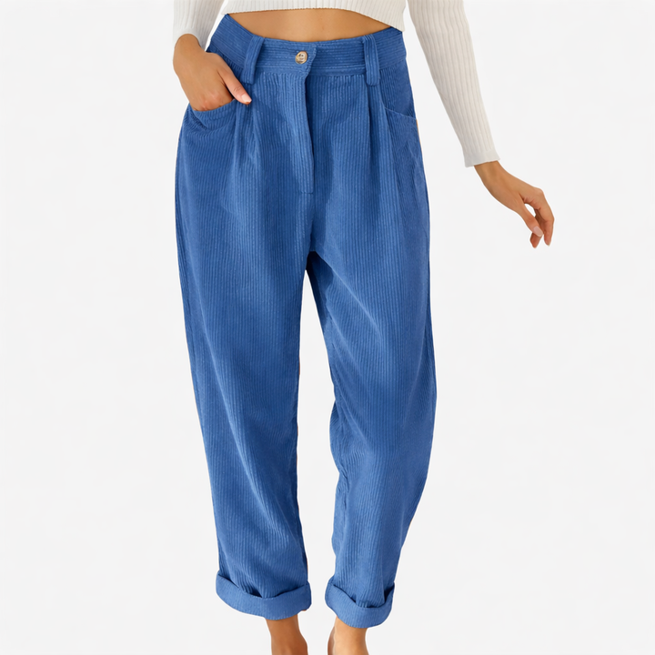 Pantalon en velours côtelé pour femme à taille haute avec coupe confortable pour l'hiver