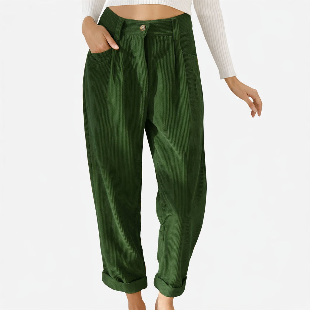 Pantalon en velours côtelé pour femme à taille haute avec coupe confortable pour l'hiver