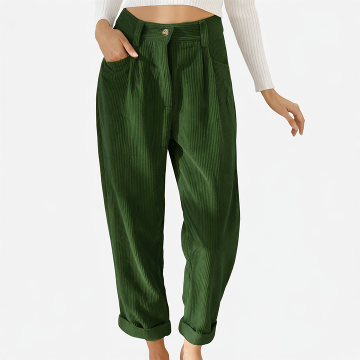 Pantalon en velours côtelé pour femme à taille haute avec coupe confortable pour l'hiver