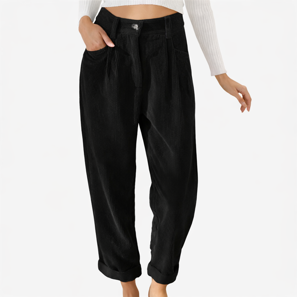 Pantalon en velours côtelé pour femme à taille haute avec coupe confortable pour l'hiver