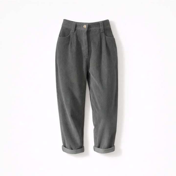 Pantalon en velours côtelé pour femme à taille haute avec coupe confortable pour l'hiver