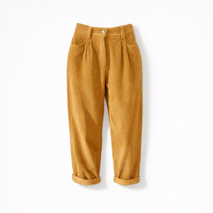 Pantalon en velours côtelé pour femme à taille haute avec coupe confortable pour l'hiver