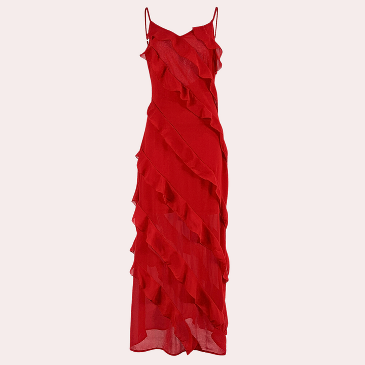 Adrienne - Rochie lungă elegantă pentru femei cu volane sofisticate