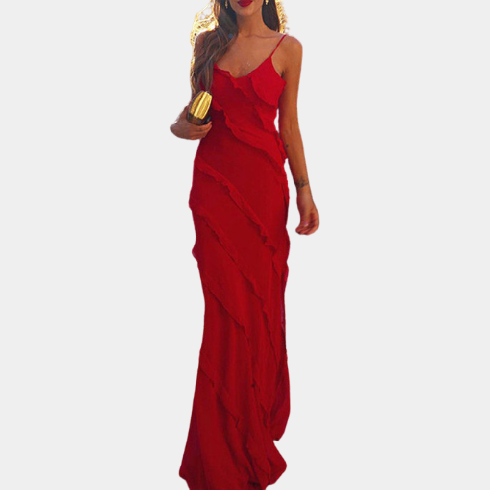 Adrienne - Rochie lungă elegantă pentru femei cu volane sofisticate