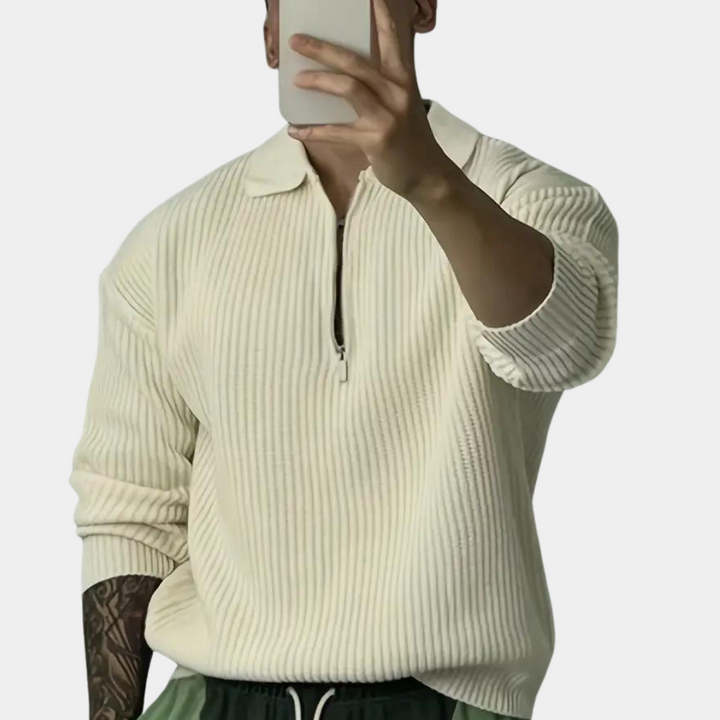 Cajetan - Sudadera con estilo de canalé para hombres con cierre práctico